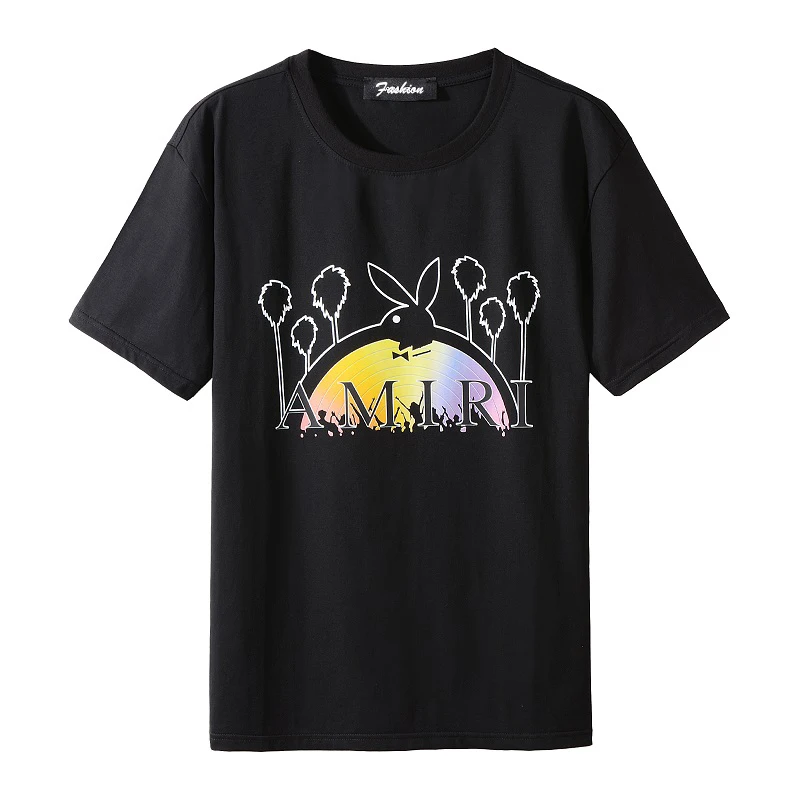 

Summer New Leisure t-shirt rabbit print black dress youth round neck short-sleeved Amiry men's t-shirt