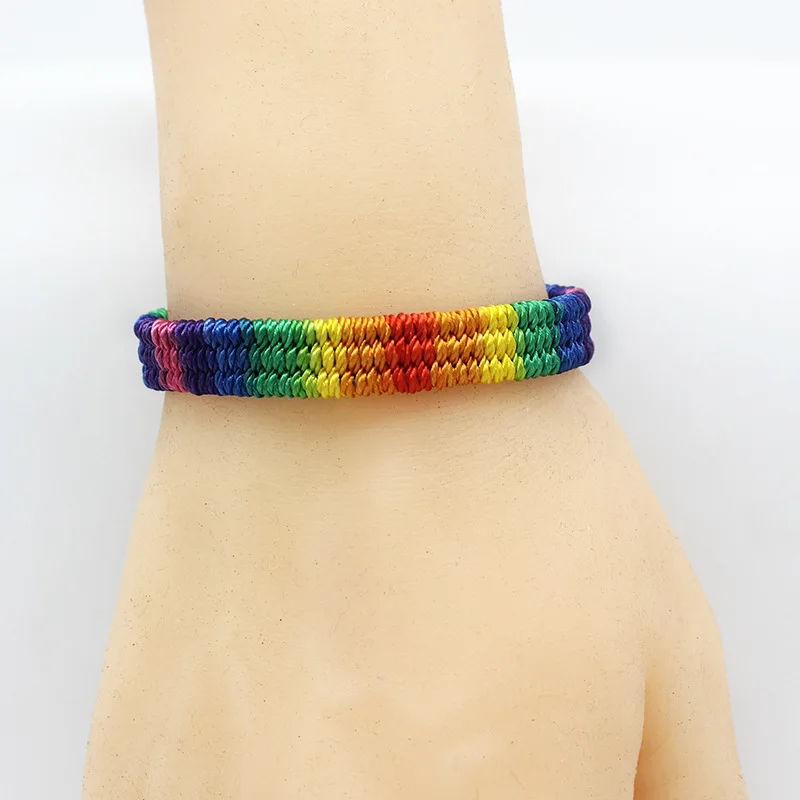 

Handmade Thick Brazilian Nepal Lesbian LGBT Gay Pride Bracelets Woven Braided Rope String Strand Rainbow Friendship Bracelet, Multi colors