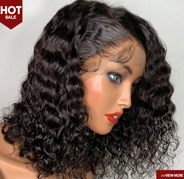 

invisible Knots Wig Unprocessed Indian Full Cuticle Human Hair Water Wave Curly Transparent 360 Lace Front Water Wave Bob wigs