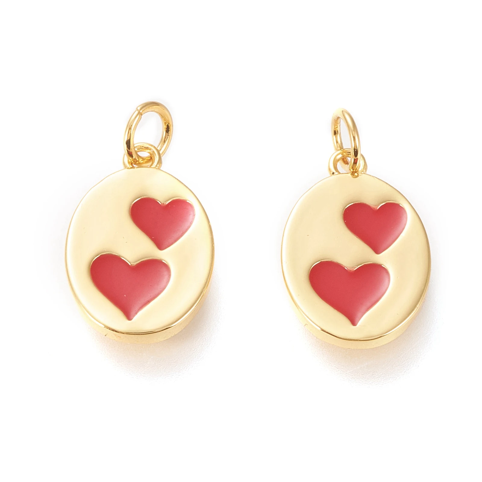 

PandaHall Oval with Heart Red Real 20K Gold Plated Alloy Enamel Pendants
