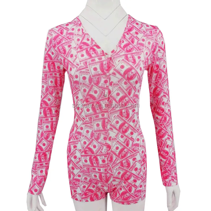

Wholesalecute long sleeve one piece jumpsuit V neck pink sleep money onesie for women, Picture color