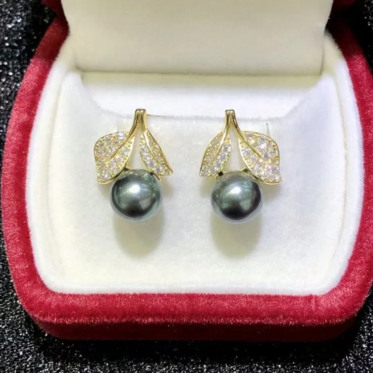 

Fantastic luster Tahitian pearl jewelry 925 Sterling Silver angel black pearl Earrings