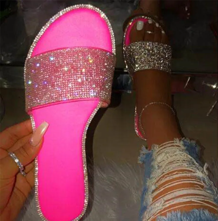 

Bling glitter trendy women summer ladies diamond rhinestone slippers, Colorful