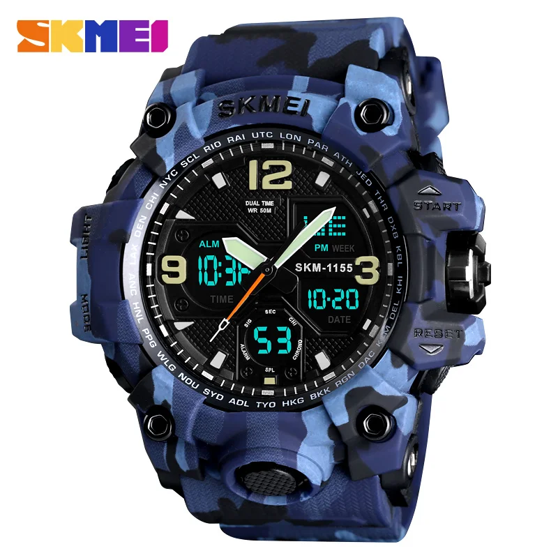 

SKMEI watches hot sales 1155B new designer digital sports watches 5atm waterproof dual movement watches