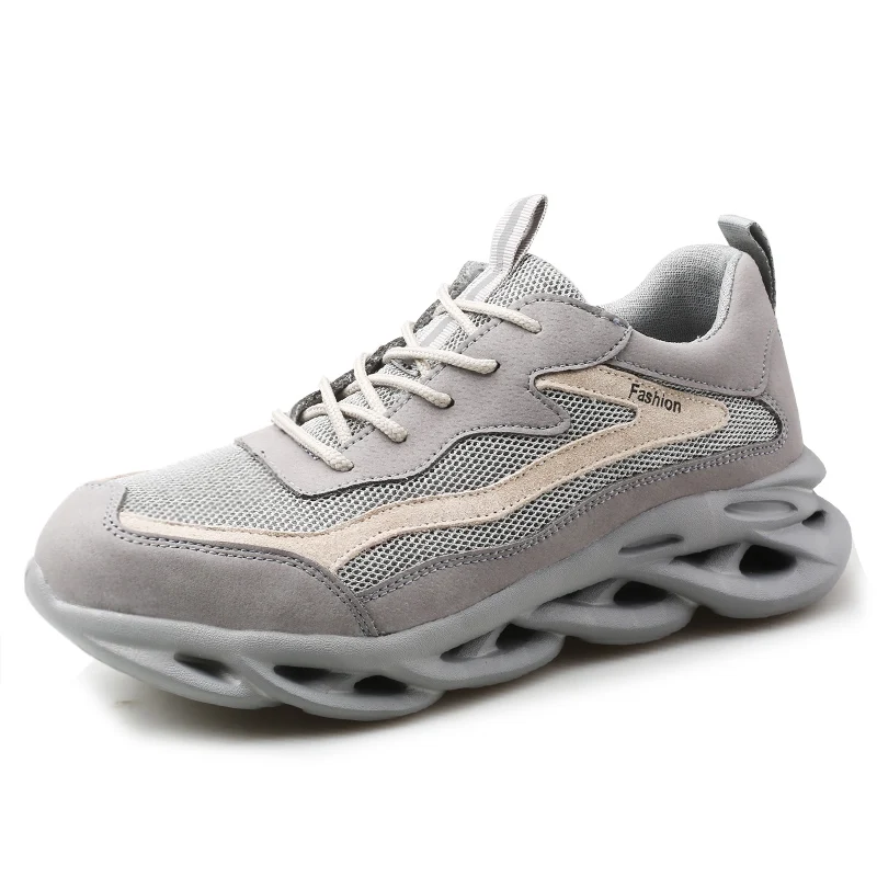 

Hot sale breathable lightweight non-slip anti-smash anti-puncture indestructible men's and women's work shoes safety shoes, Grey beige