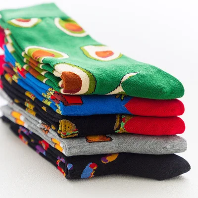 

sxx56 Cartoon tube socks couple socks avocado burger beer fries trend hip-hop male happy socks, Picture display