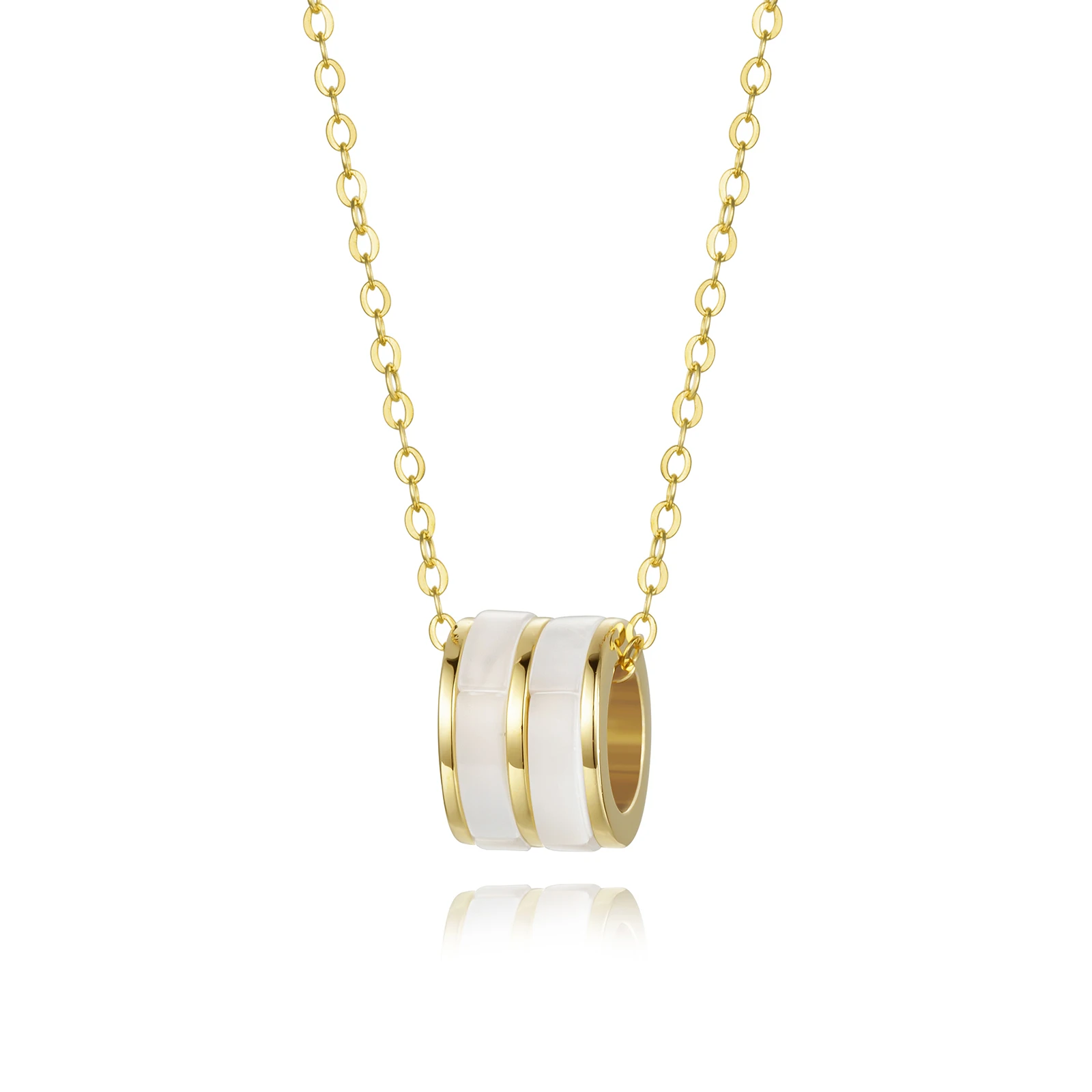 

White Shell Round Engraved Letters Gold Plated Choker Mens Necklaces Sterling Silver 925 Necklace, Silver color