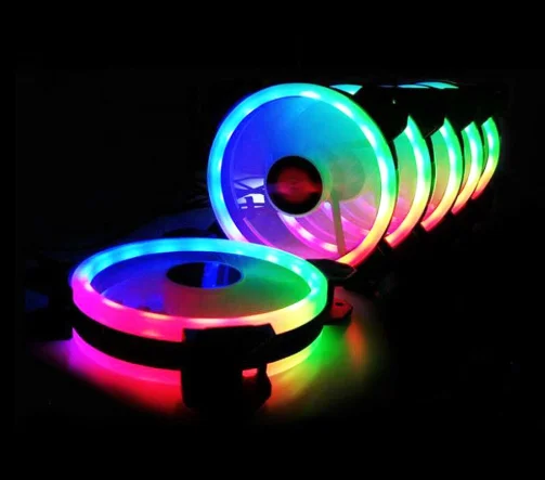 

120mm Computer case RGB Cooling Cooler Fan 12V 6pin Dual LED Ring Multi-color Remote Control Modes Quiet Fan