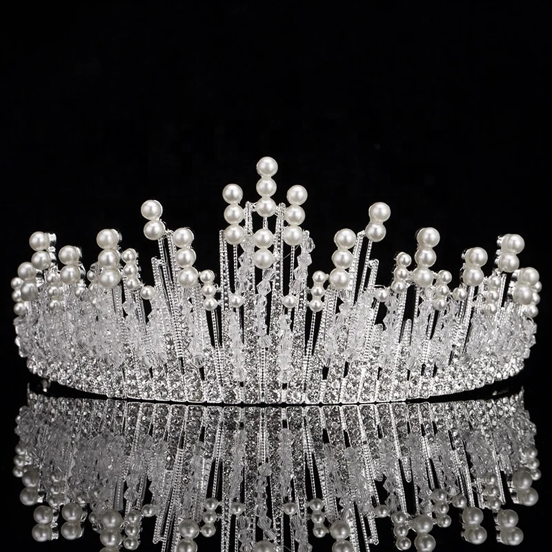 Hot Selling  New Bridal Headwear Gold and Silver  Alloy Pearl Crown Bride Wedding Hair Accessories