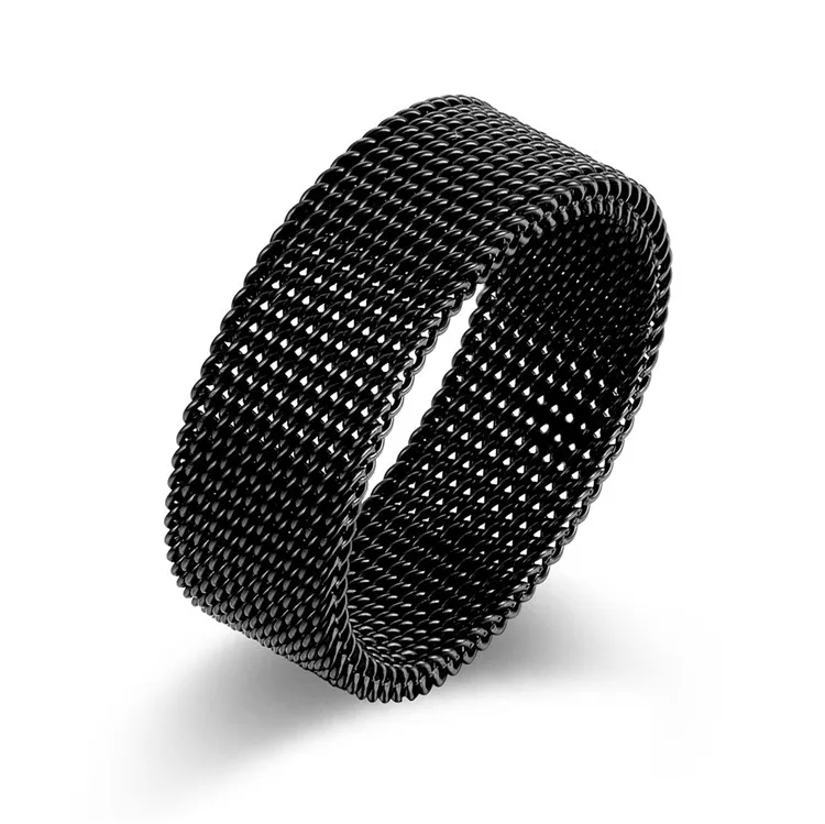 

Wholesale Creative Black Titanium Ring Mesh Minimalist Fashion Soft Men 304 Stainless Steel Rings, Picture