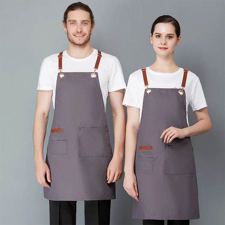 

4 Colors Canvas Hanging Neck Apron Unisex Adjustable Leather Chef Waiter Barber Barista Overalls family Anti-fouling clean apron