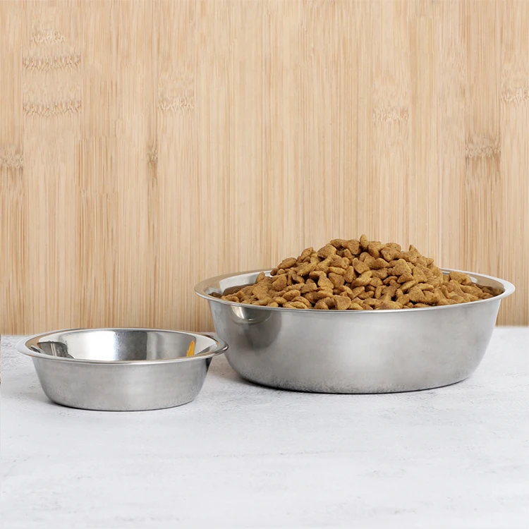 

Ikitchen Cheap price Wholesale Pet Food Water Bowl Cat Stainless Steel Metal Dog Bowl, Silver