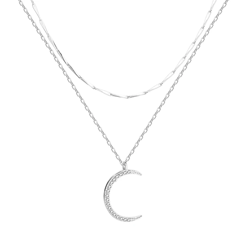 

Silver zircon gold plated layered moon necklace for women