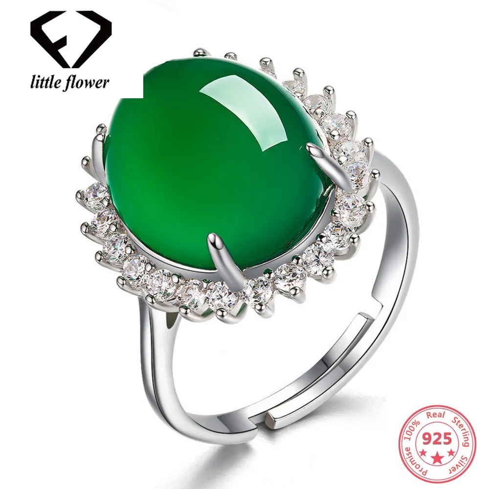 

Silver color Emerald Jade Rings Green Chalcedony Gemstone jewelry Turquoise Oval Women Jade silver jewelry bizuteria rings