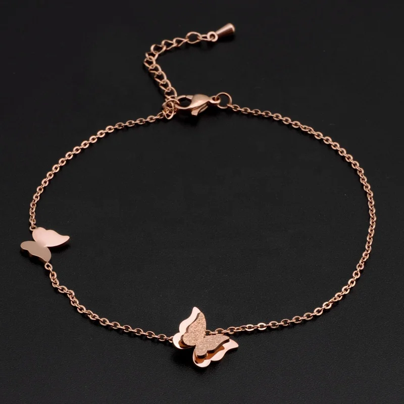 

2020 new fashion girl's gold anklet high quality zircon beach beach anklet butterfly tennis anklet, Rosegold