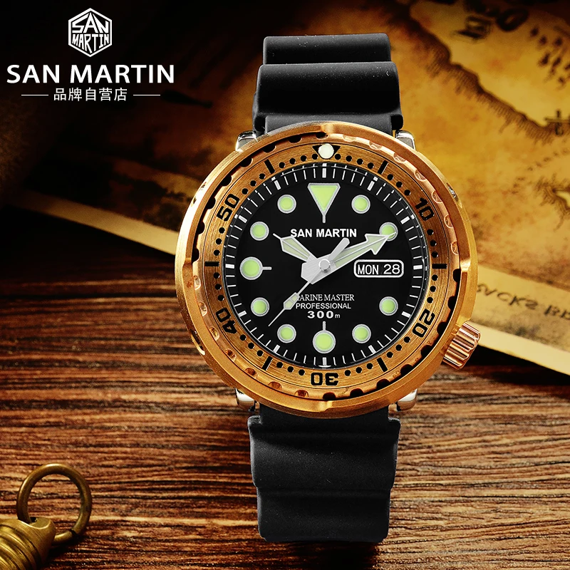 

Rts stock free ship san martin CUSN8 tin bronze tuna NH35 c3 Luminous diver 30atm sapphire automatic mechanical watch for sale