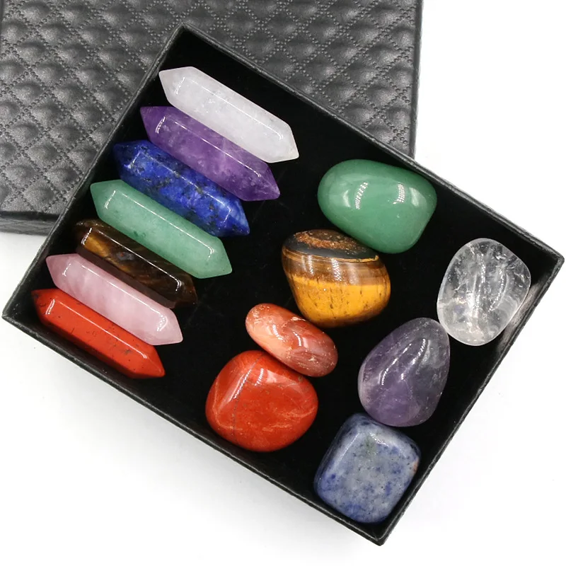 

Natural Stone 7 chakras Healing Crystal Tumbling Stone Box Set Spiritual Meditation Crystal Heart Crystal Craft Gift