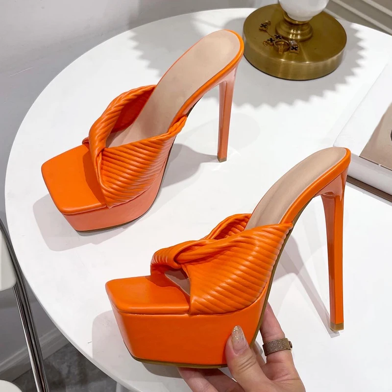

2022 Fashion Sexy Peep Toe Summer Women Slipper Thin High Heels Sandals Party Shoes Nightclub Pumps Size 35-42