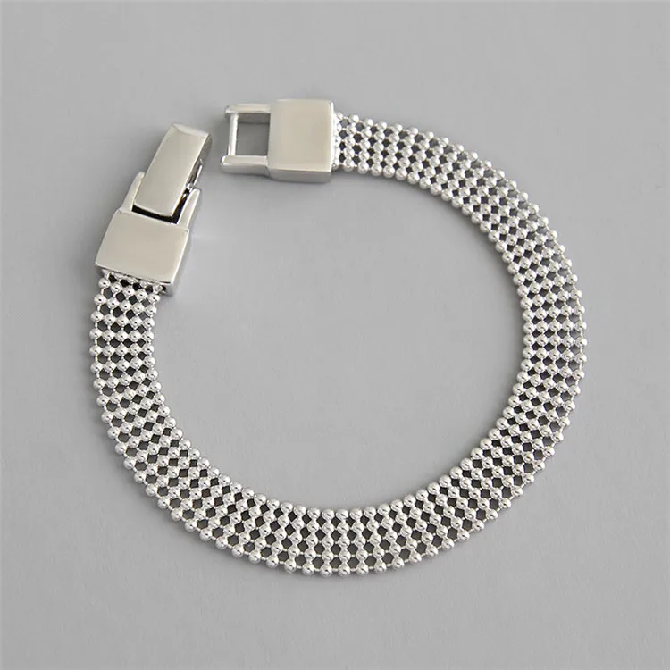 

Simple Multilayer Strap Design S925 Silver Round Bead Bracelet Wide 925 Sterling Silver Multi Strand Beaded Bracelet For Women