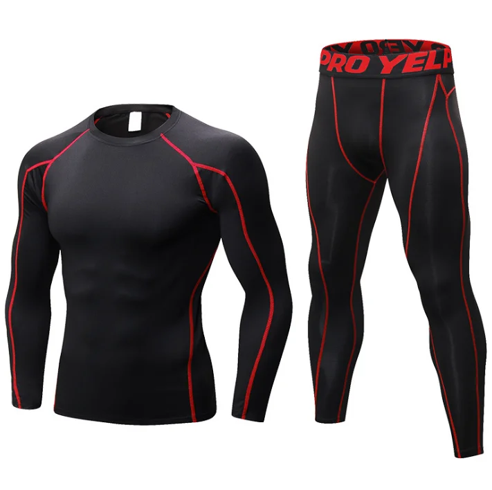 

Private Label Long Sleeves Fitness Compression Tights Sports Suit Men's 2 Piece Training Active Gym Wear Set, 9 colors