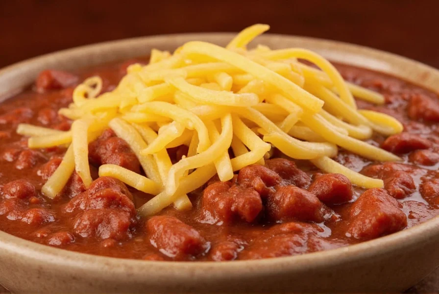 Chili's Texas-Style Chili served in a bowl with melted cheese on top, showing the rich red color and texture of the dish