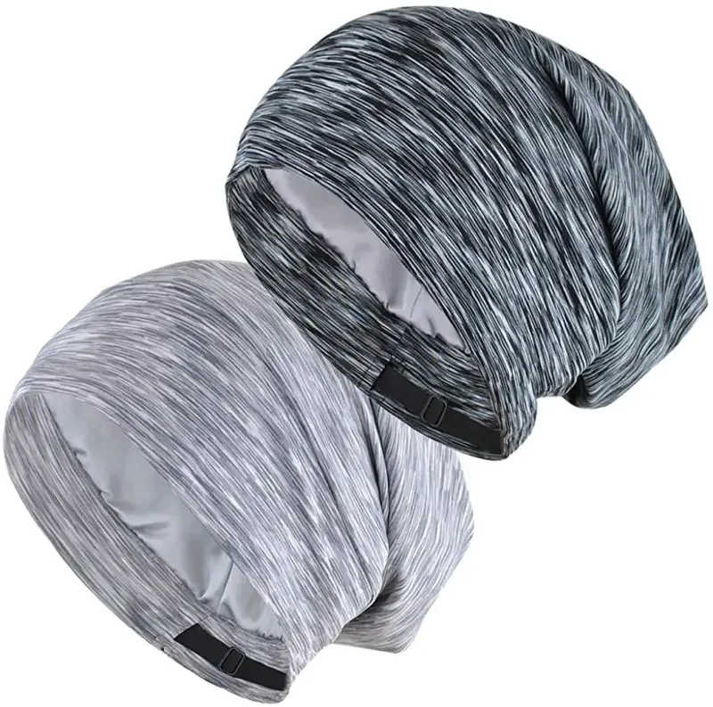 

HZM-18250 Hair Cover Bonnet Satin Sleep Cap Adjustable Stay on Silky Lined Slouchy Beanie for Night Sleeping Hats