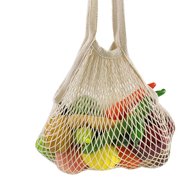 

Portable/Reusable/Washable Cotton Mesh String Organic Organizer Shopping Handbag Long Handle Net Tote Fruit and Vegetable Bag
