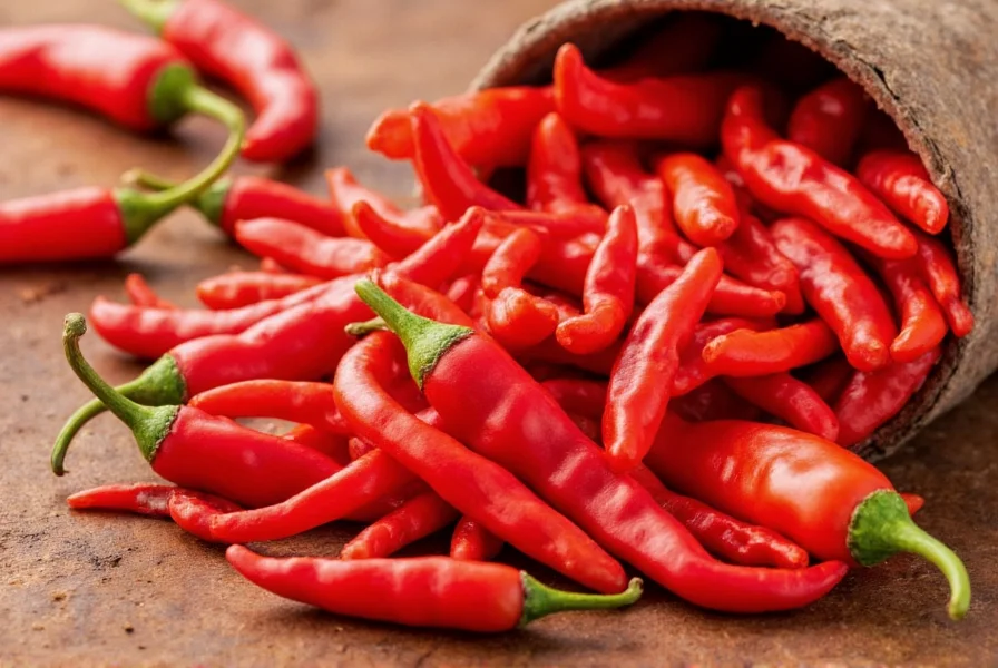 Close-up view of cayenne pepper pods showing vibrant red color and texture
