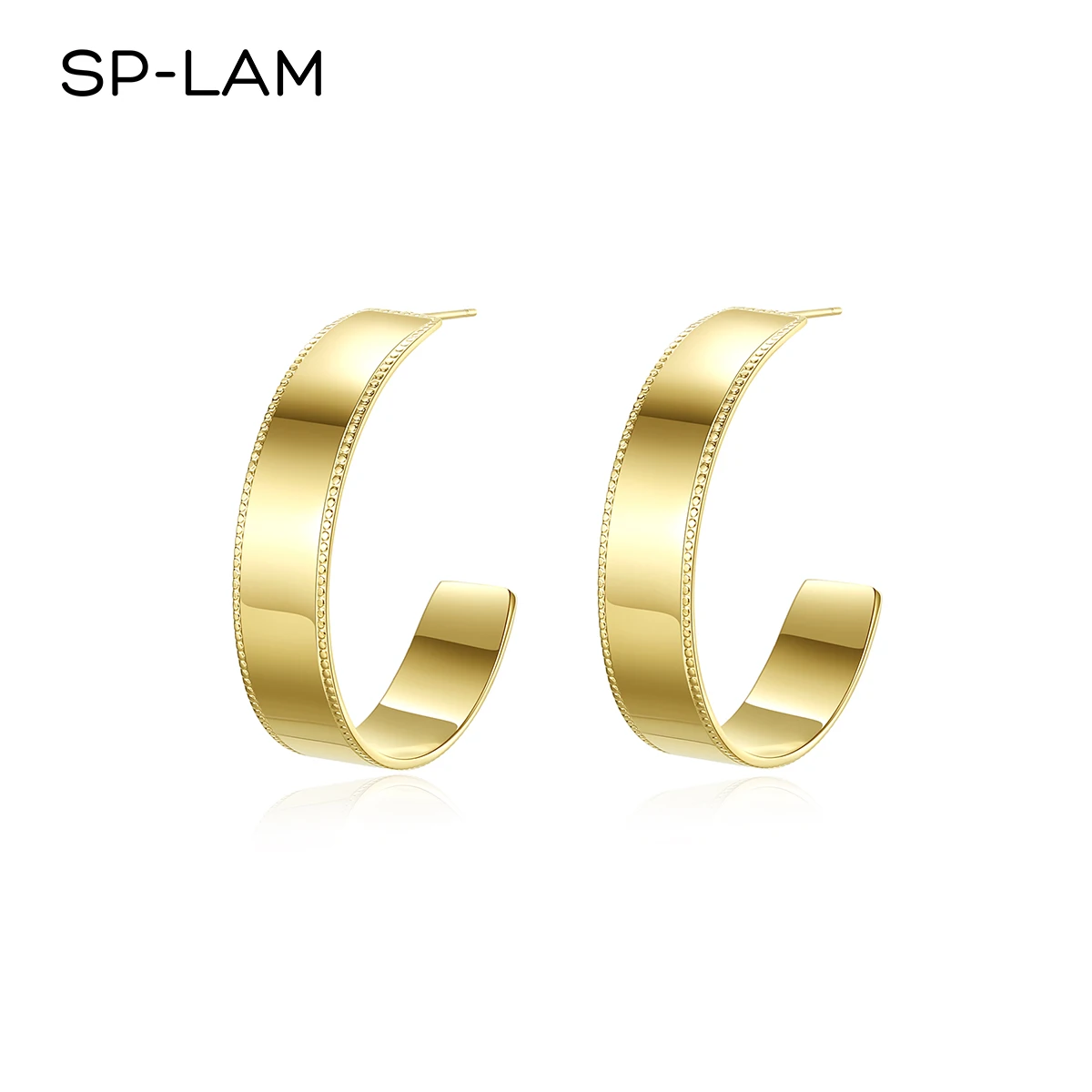 

SP-LAM Chunky Gold Thick Metal 14K Plated Large Elegant Women Fashion Oversized Big Hoop Earring