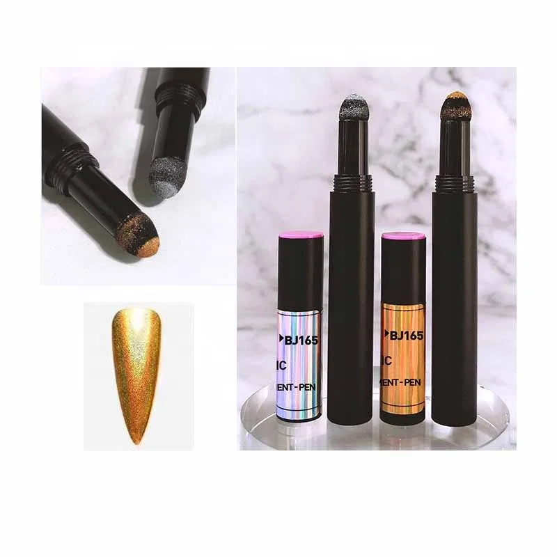 

Holographic Nail Air Cushion Powder Pen Chrome Gold Dust Glitter Powder Popular 2 Colors Laser Nails Art Powder Pen