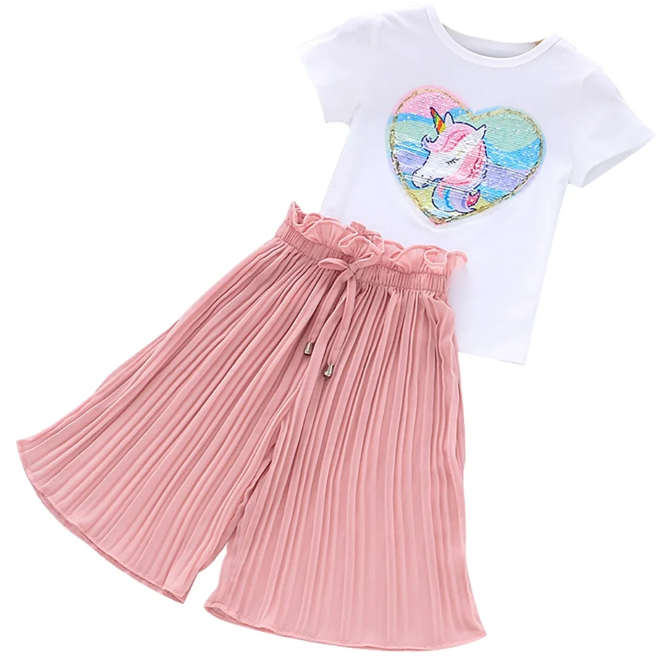 

Children Clothing 2022 Summer Teen Girls Clothes T-shirt+Chiffon Pant Outfit Kids Tracksuit Sport Suit For Girl Clothing Sets