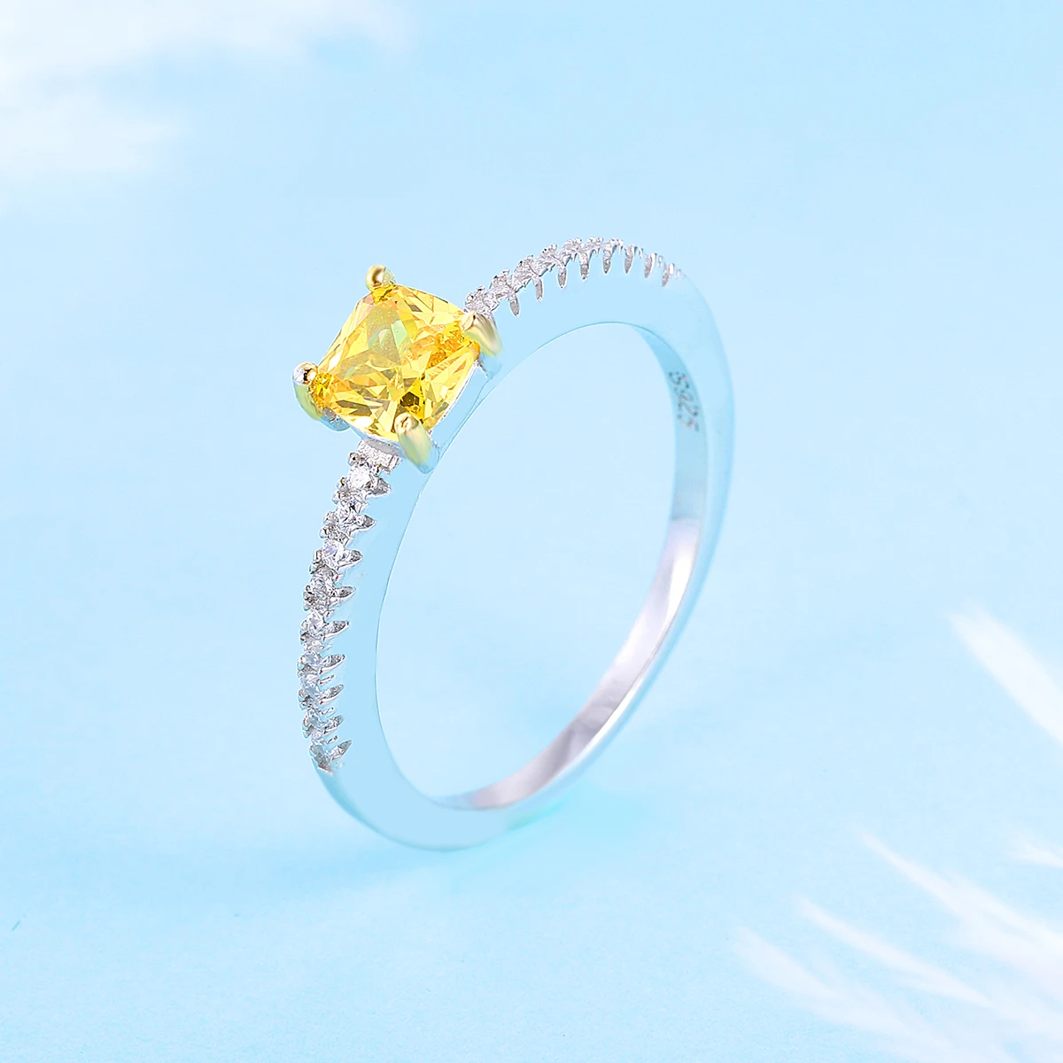 

Sterling Silver Rings Square Yellow Diamond Cz Cubic Zirconia Gemstone Women'S Rings