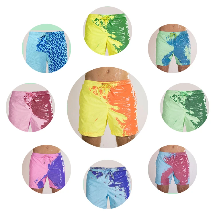 

Wholesale Drawstring Summer Termochromic Color Changing Swimming Beach Shorts For Men, 40 colors aailable