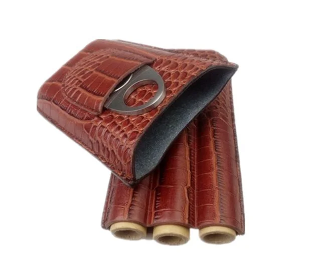 

Crocodile PU leather 3 packs cigar case with scissors for traveling