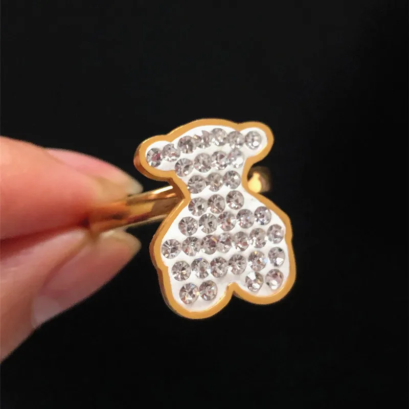 

Trendy Bear fashion Women Stainless Steel Ring Jewelry Joyeria Gift Finger Ring Gold Many Bear Crystal Colorful Stone Touses