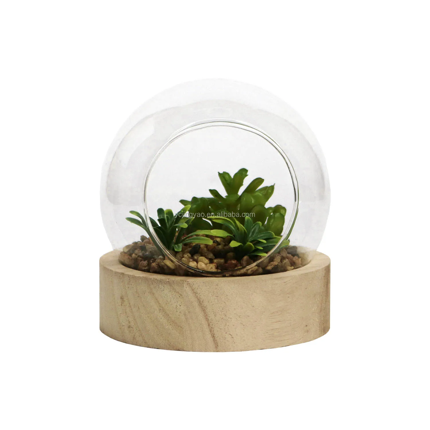 

Customized Made Decorative Clear Glass Orb Terrarium with Round Wooden Base