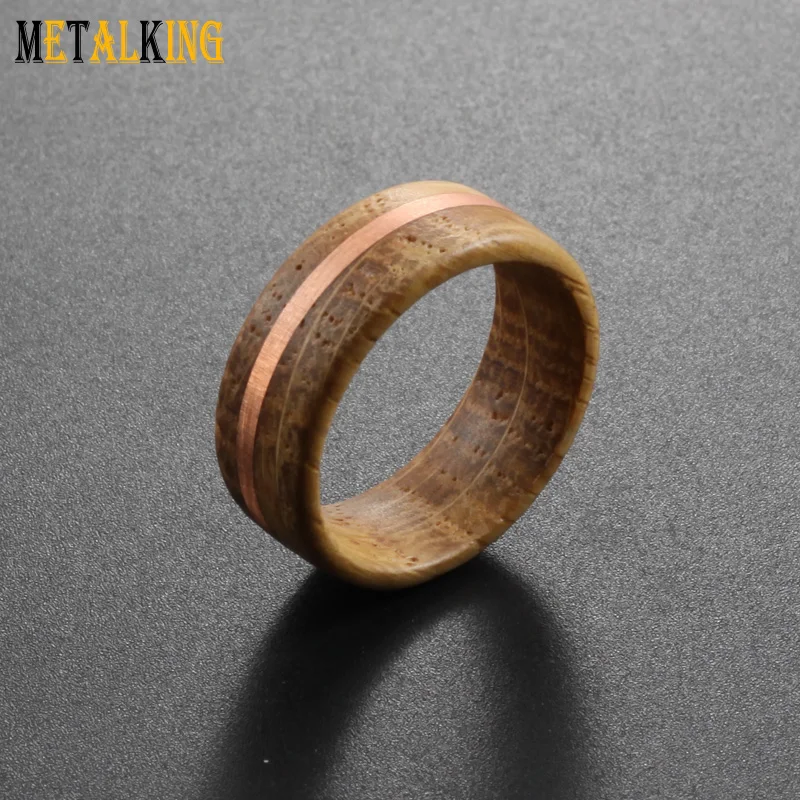 

8mm Solid Whiskey Barrel Wood Ring Matte Finished Copper Inlay Wedding Band For Men Women