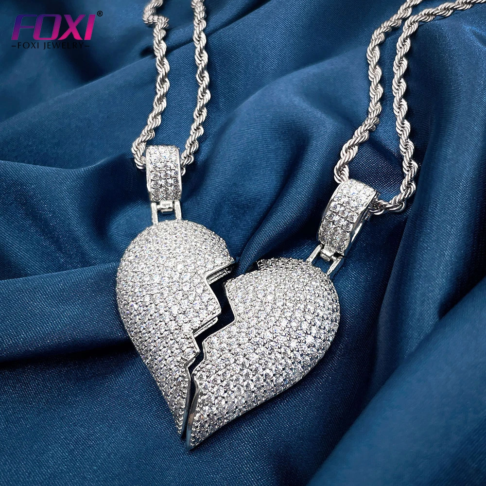 

foxi jewelry hip hop men 18K gold plated heart broken chain pendant necklace