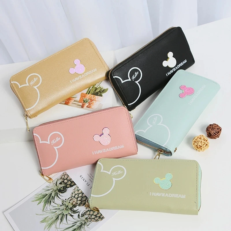 

designer cheap double cierre mickey Ladies Card Holder Tri-fold coin purse carteras mini money women wallet, Customized color