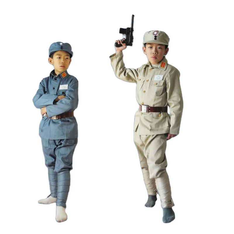 

Army Performance Clothes Military Uniform Studio Photography Stage Costume Children Adult Officer Garment Hat + Coat + Pants, As the pictures