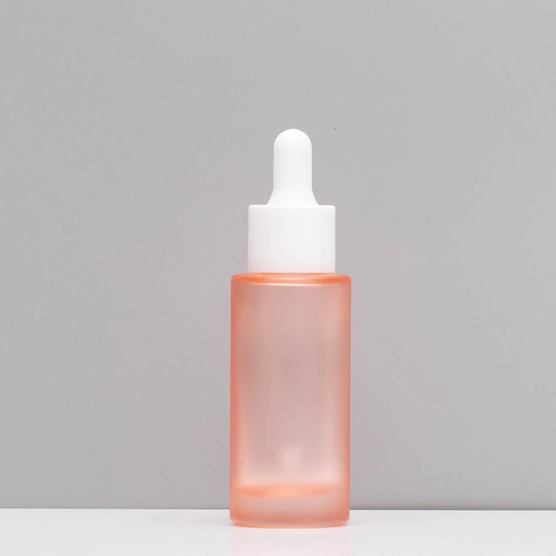 

cosmetic glass frosted/clear/pink serum dropper bottle 30ml luxury essential oil glass bottle with white dropper head