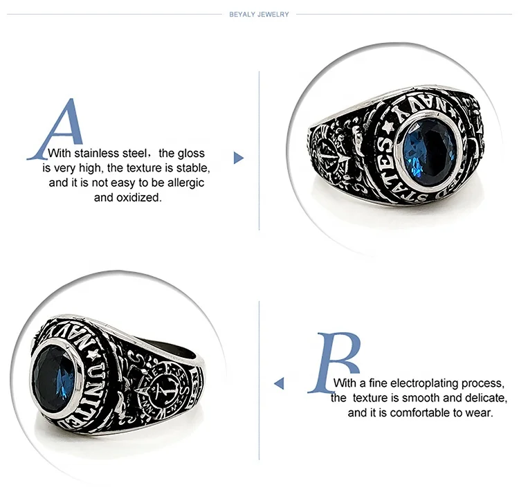Name engraved students high school blue sapphire ring