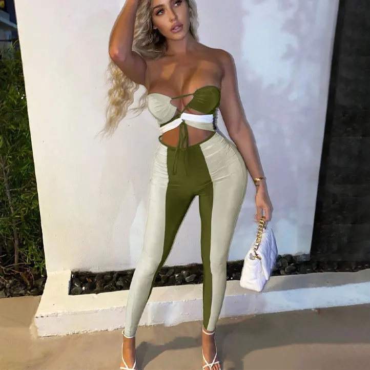 

FS3938A Summer Backless Rompers Fashion Ladies Playsuits 2021 Womens Contrast Color Casual Jumpsuits