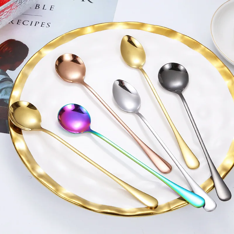 

Wholesale Colorful Ice Cream Spoon Set Stainless Steel Long Handle Gold Stirring Spoon