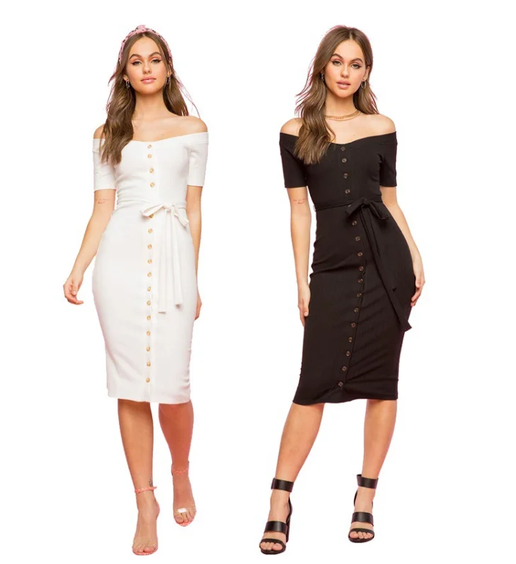 

Women's Summer Off-shoulder Lace Up Bodycon Midi Dress