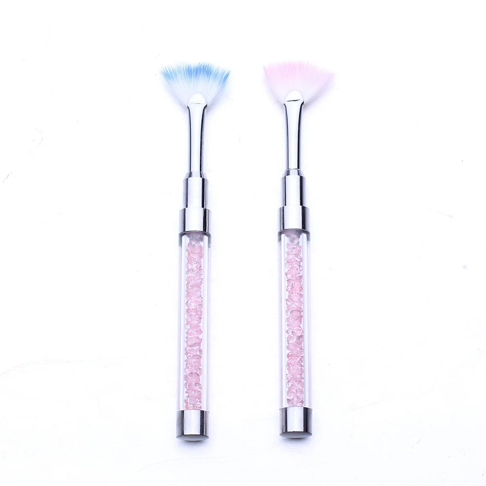

Fan Shape Nail Art Brush Dust Glitter Powder Remover Pen with Pink Rhinestone Handle, Accept customizaton