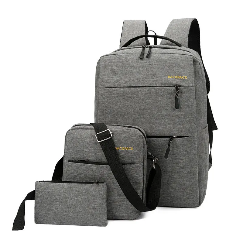 

3 Pcs/Set USB Charging Canvas Backpack School Backpacks Schoolbag For Women and Man, Black,grey,blue,red