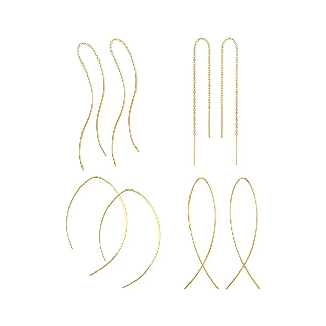 

Fashion Stainless Steel Curved Light Weight Threader Stud Earrings for Women, Golden