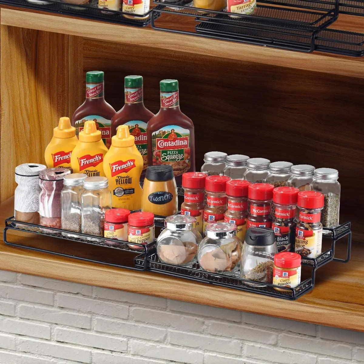 

Expandable 3 Tier Spice Rack Organizer Step Shelf Countertop Spice Storage Holder Metal Seasoning Rack for Cupboard Pantry