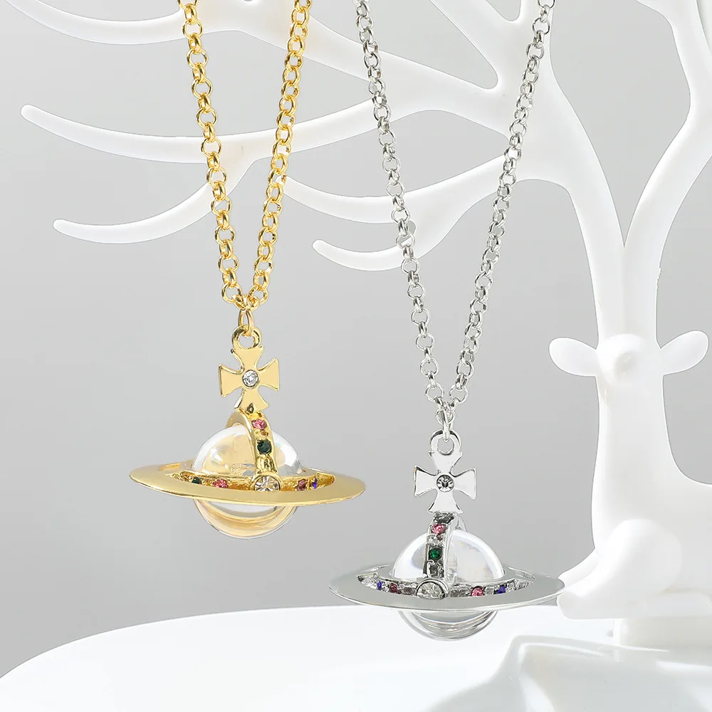 

Fashion Saturn Shape Alloy Rhinestone Necklace for Women Girl Jewelry